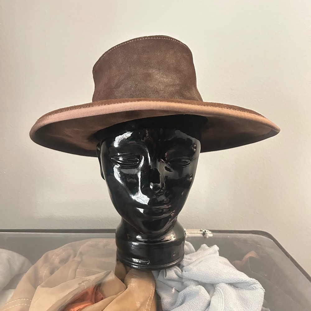 Skully Henschel Wide Brim Fedora Hat Mens XL Brown Suede Vintage Outback B147